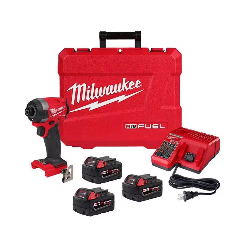 M18 Fuel 18-V Lithium-Ion Brushless Cordless 1/4 In. Hex Impact Driver Kit W/(3) 5.0 Ah Batteries, Charger & Hard Case