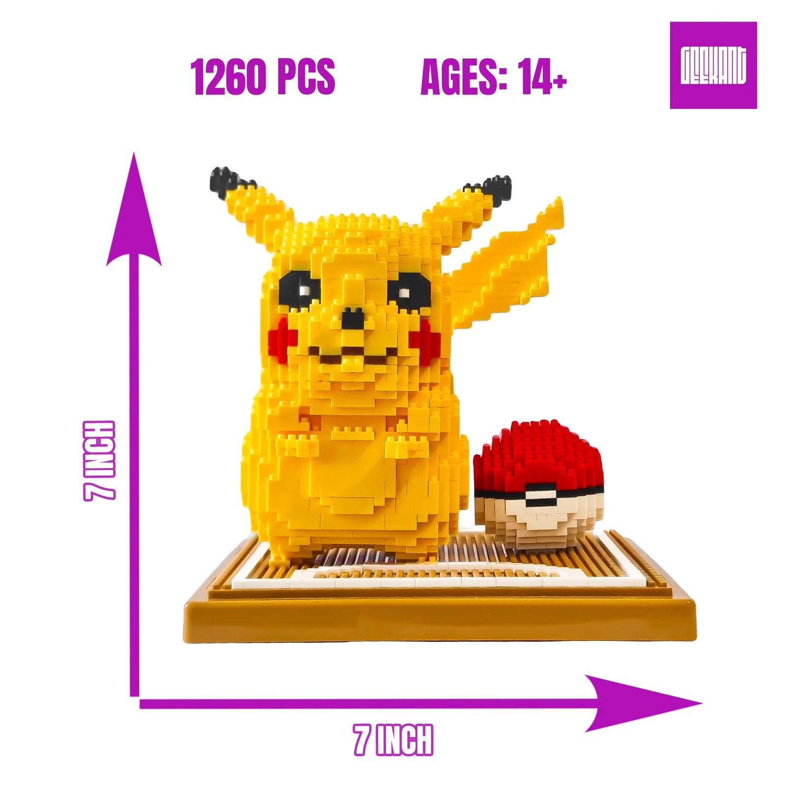 Figure Building Block Set Pokemon Pikachu, for Adults, 1260 Pcs, 7 Inches Tall, Plastic