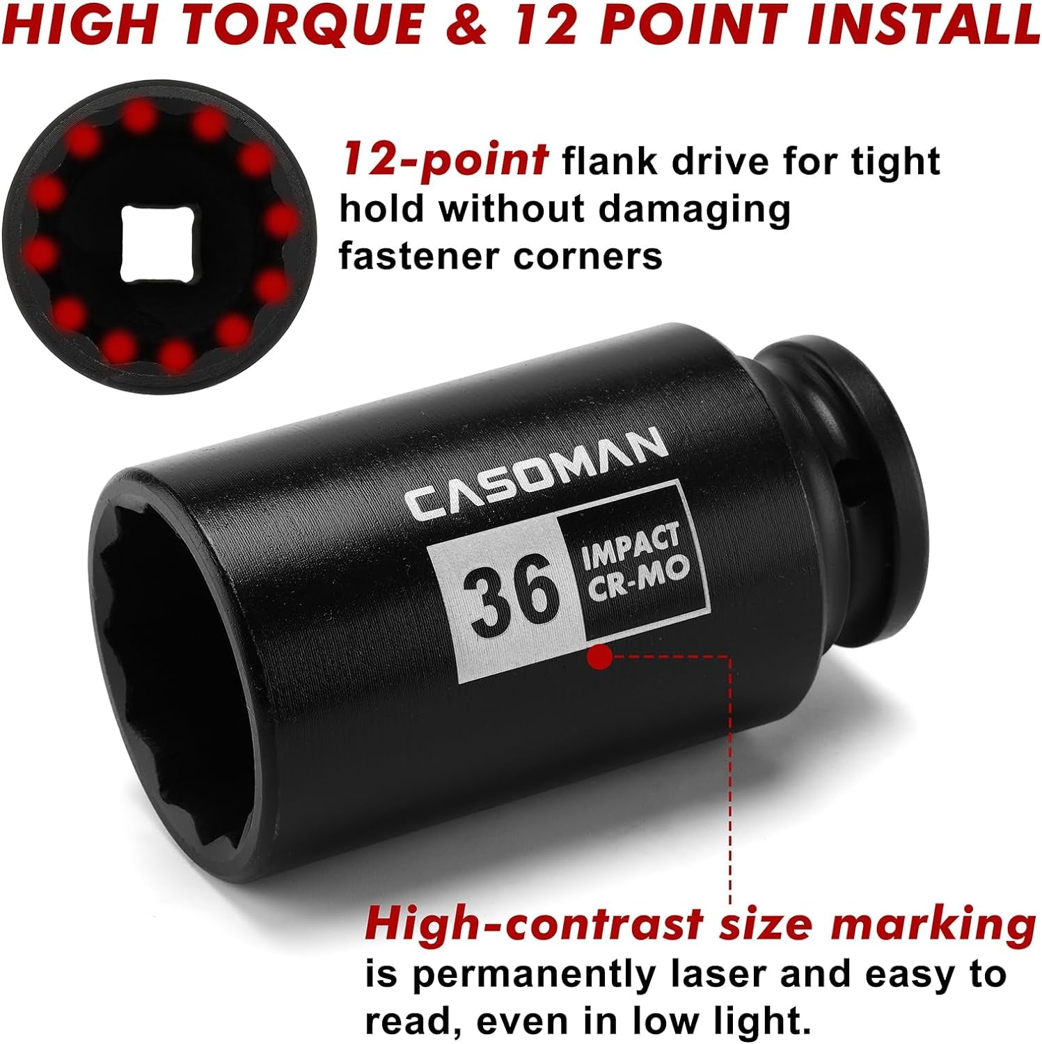 1/2-Inch Drive Deep Spindle Axle Nut Impact Socket Set,12 Point Metric, CR-MO, 30,32,34,36Mm, 4-Piece 1/2" Heavy Duty Impact Socket Set