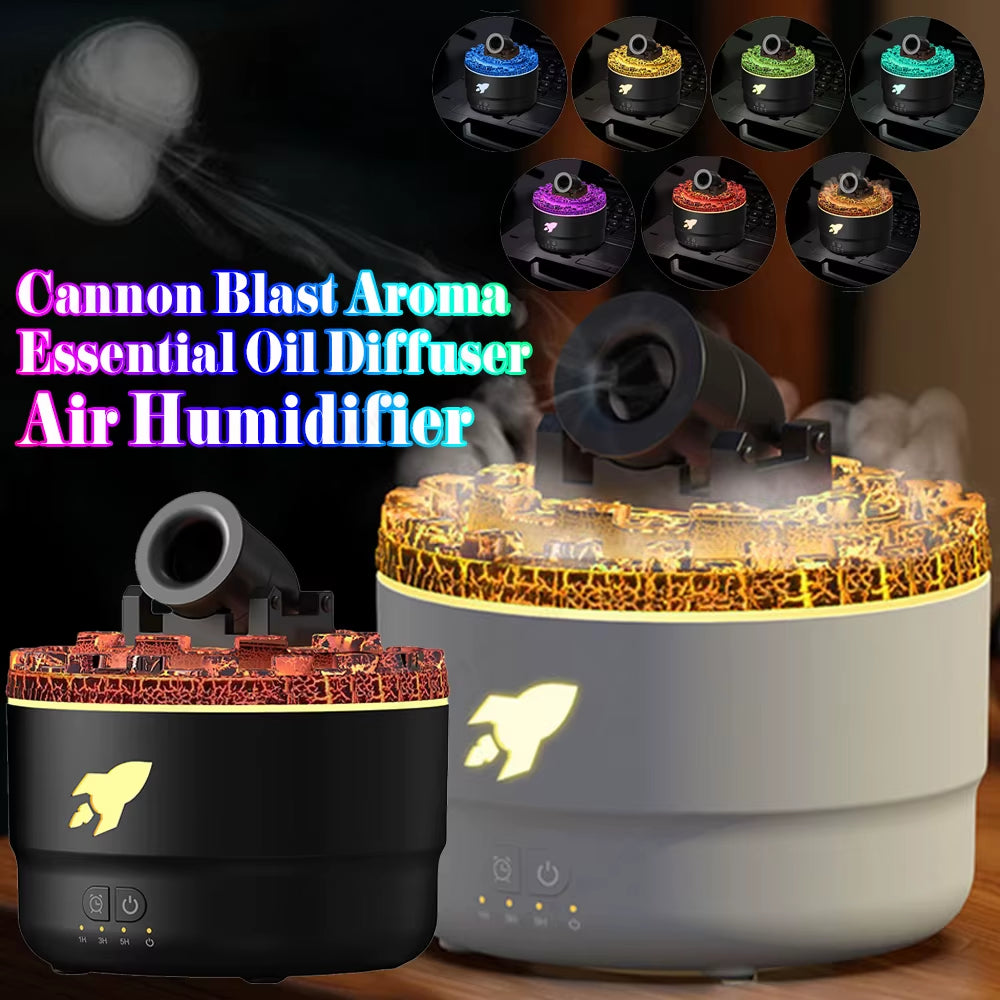 Volcanic Crack Light Cannons Humidifier Essential Oil Diffuser with Timer Cannon Blast Aroma Humidifier Aromatherapy Diffuser