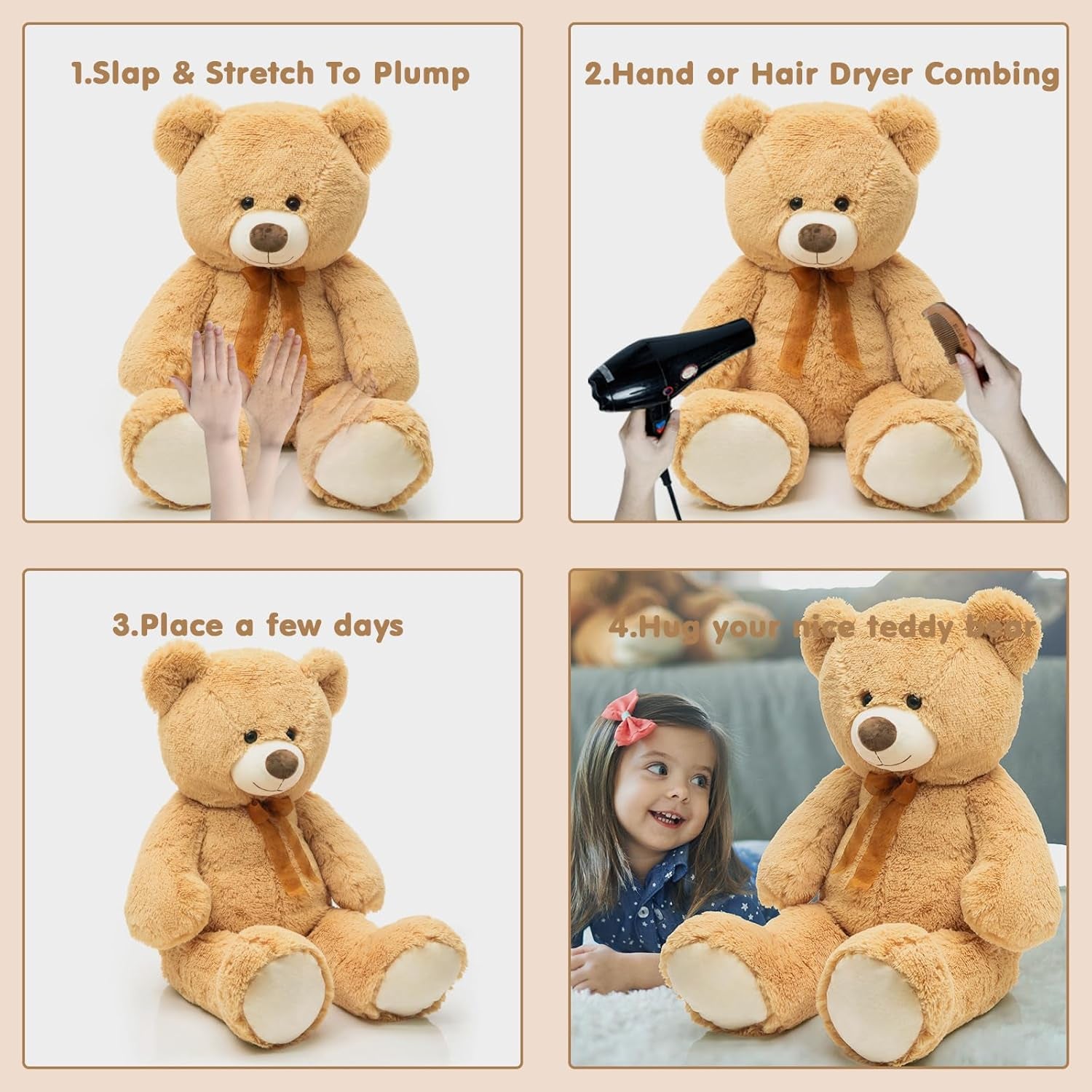 Giant Teddy Bear Stuffed Animal-35.4'' Large Teddy Bear, Soft Large Teddy Bear Plush Toy, Brown Teddy Bear, Big Stuffed Bear for Girl Boy Girlfriend Valentines Christmas Birthday, Light Brown