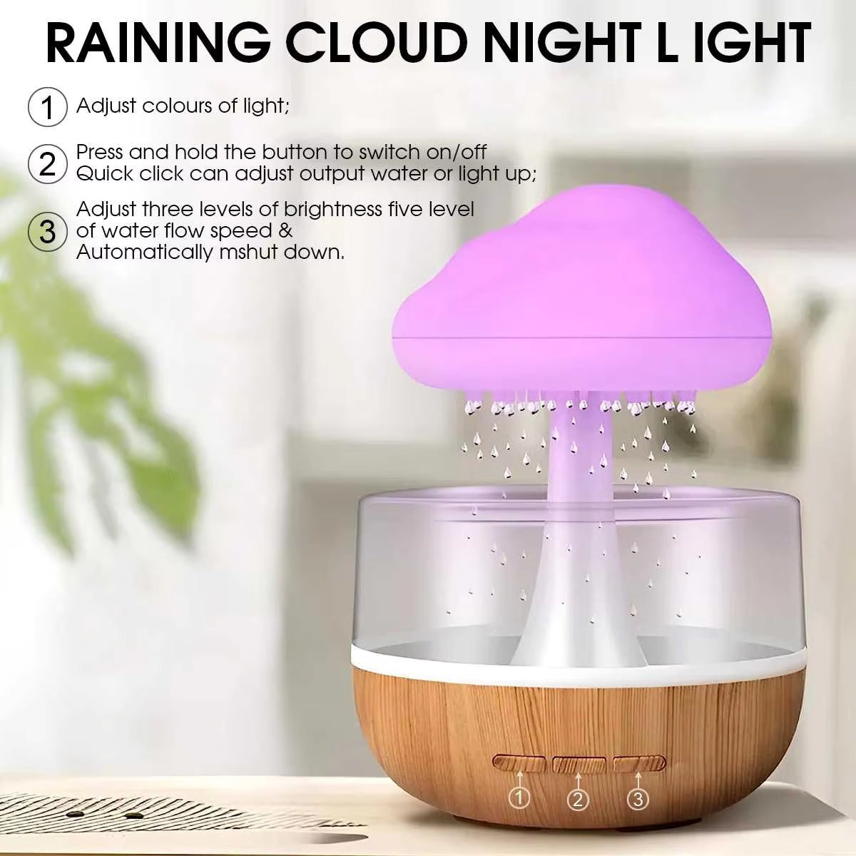 Rain Cloud Humidifier Rain Colorful Mushroom Cloud Raindrop Atmosphere Lamp Night Light Essential Oil Small Aromatherapy Machine