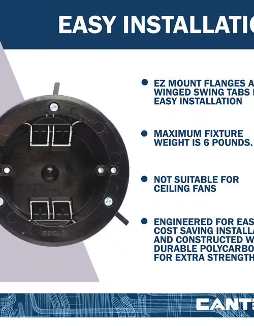 Load image into Gallery viewer, Old Work 18 Cu. In. round Electrical Ceiling Box with EZ Mount Clamps and Wire Clamps, 6-Lb. Capacity, Gray
