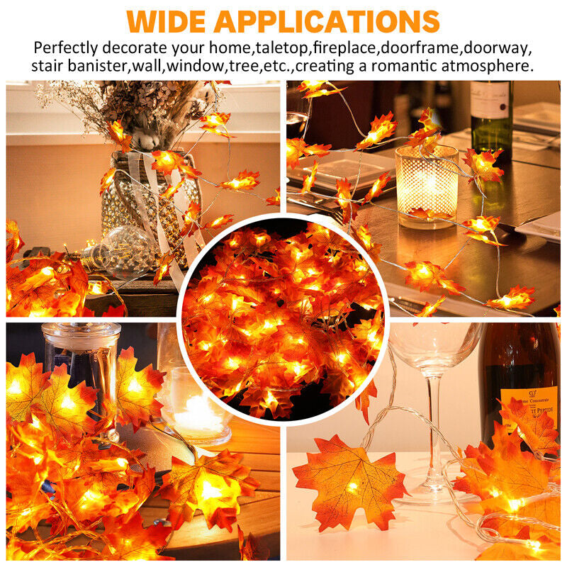 20FT Fall Thanksgiving Maple Leaves 40 LED Light Lamp Garland Festival Decor