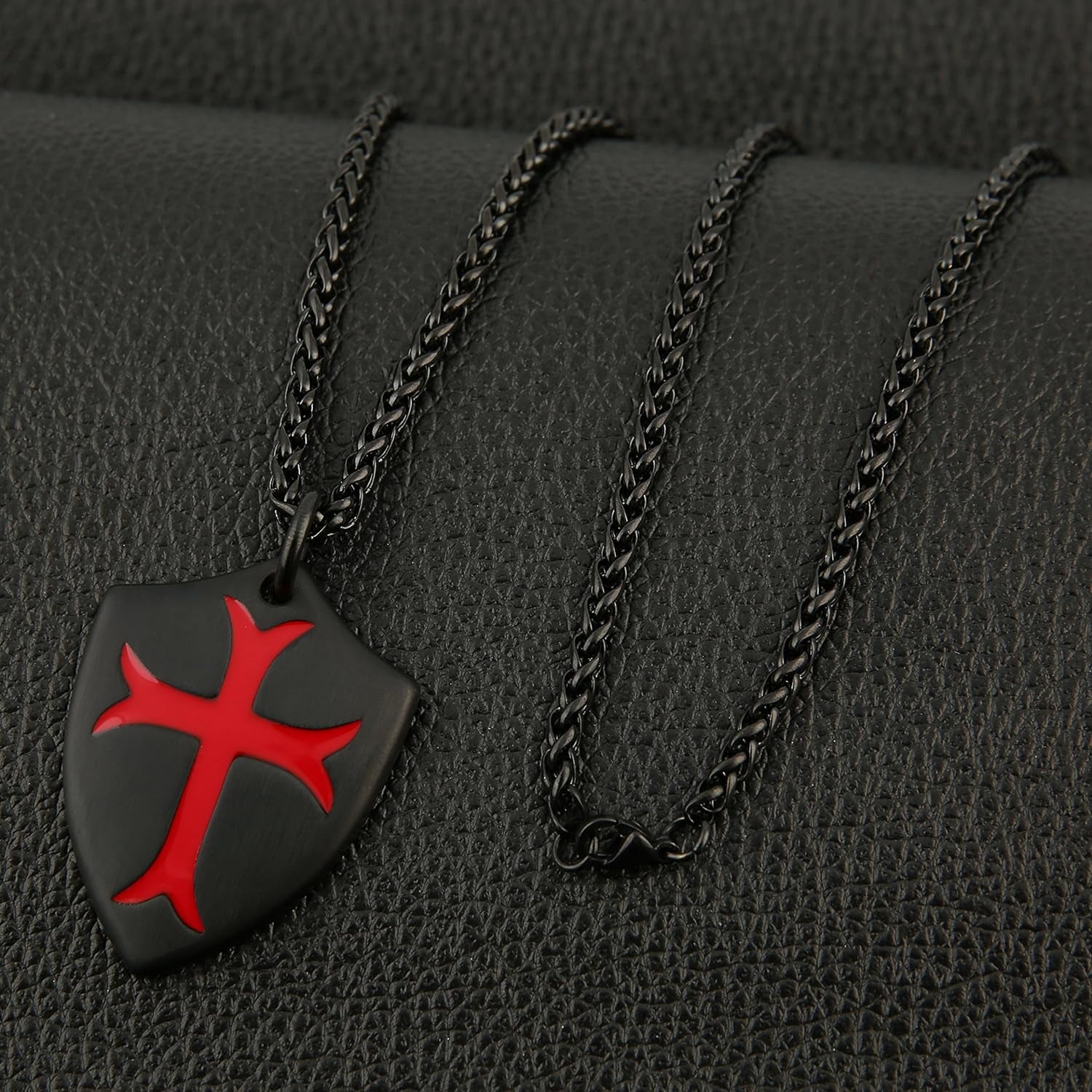 Knights Templar Cross Joshua 1:9 Shield Stainless Steel Pendant Necklace with 22+2 Inch Chain