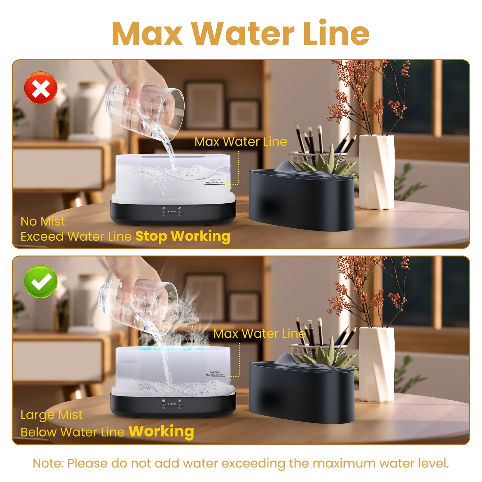 Flame Diffuser Humidifier with Flame Light, 3 Flame Colors Essential Oil Diffuser, Waterless Auto Shut-Off, Time Setting for Home, Office, Room