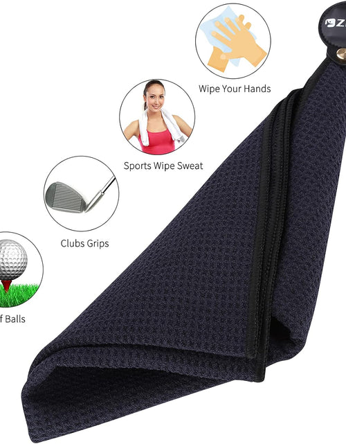 Load image into Gallery viewer, Magnetic Towel, Magnetic Clip for Golf Towel, Microfiber Fabric Waffle Pattern Towels Industrial Strength Magnet for Strong Hold to Golf Carts or Clubs (1, Black)
