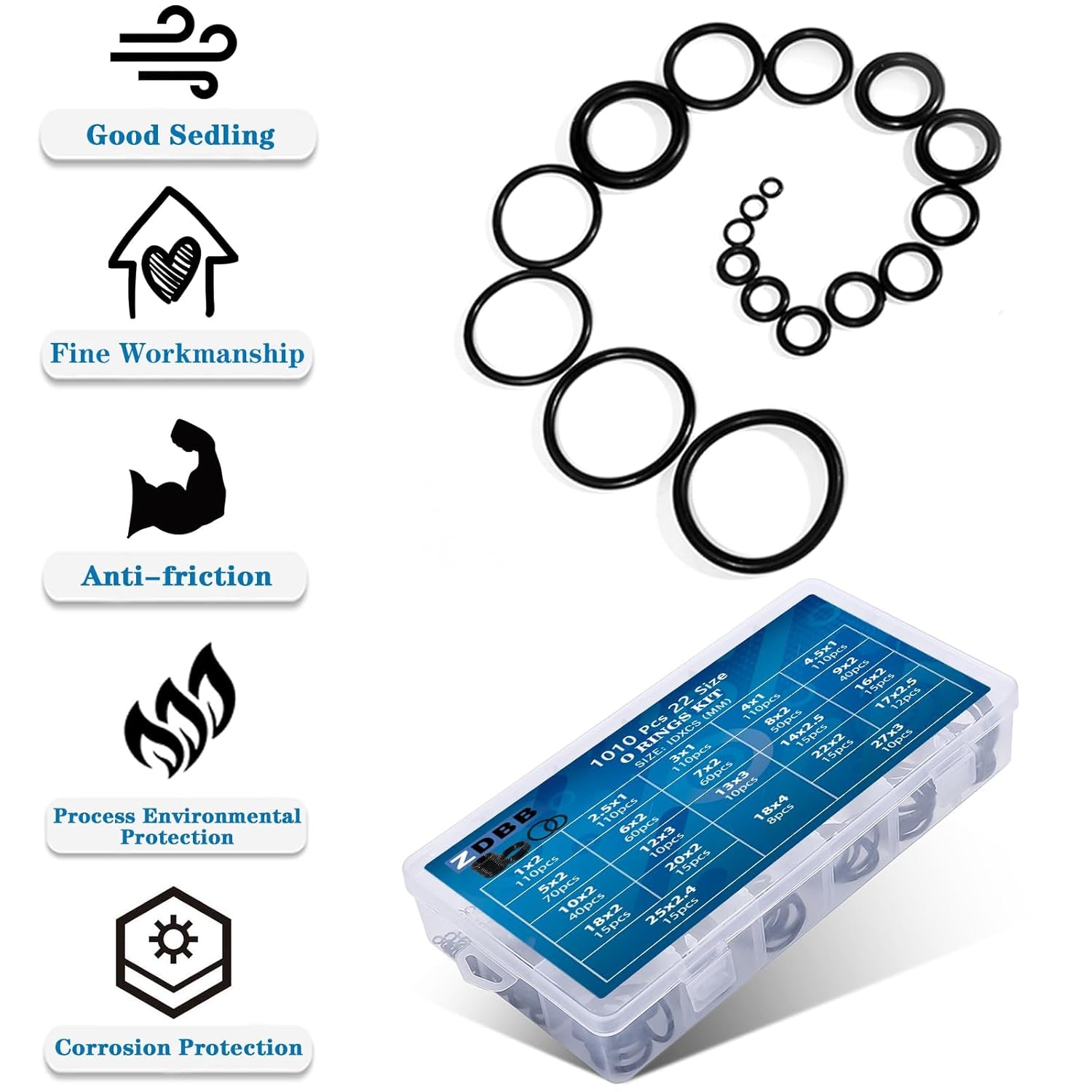 770 Pcs Rubber O Rings Kit, 18 Size Metric NBR Washer Gasket Sealing Assortment Kit, for Plumbing Faucet, Automotive, Air or Gas Connections, General Repair with Storage Box. Black