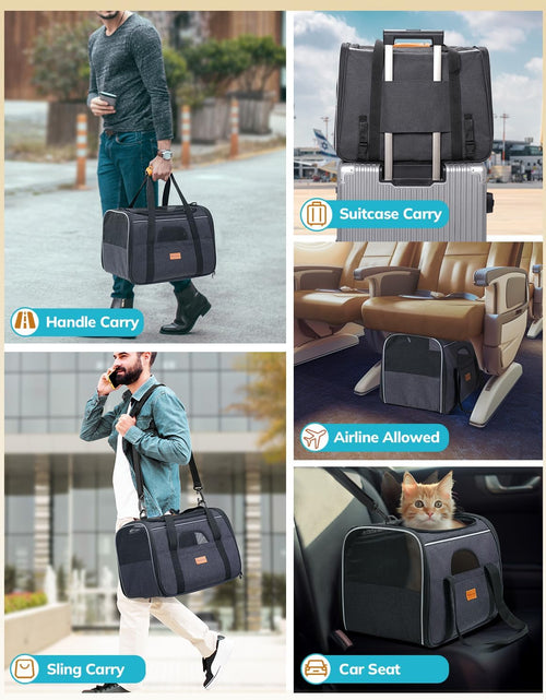 Load image into Gallery viewer, Pet Travel Carrier Bag, Portable Pet Bag - Folding Fabric Pet Carrier, Travel Carrier Bag for Dogs or Cats, Pet Cage with Locking Safety Zippers, Foldable Bowl, Airline Approved
