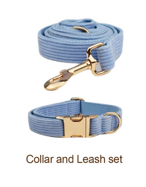 Load image into Gallery viewer, Blue Corduroy Dog Collar and Leash Set for Dogs Custom Engraved Nameplate Pet Supplies Dog Leash Corduroy08
