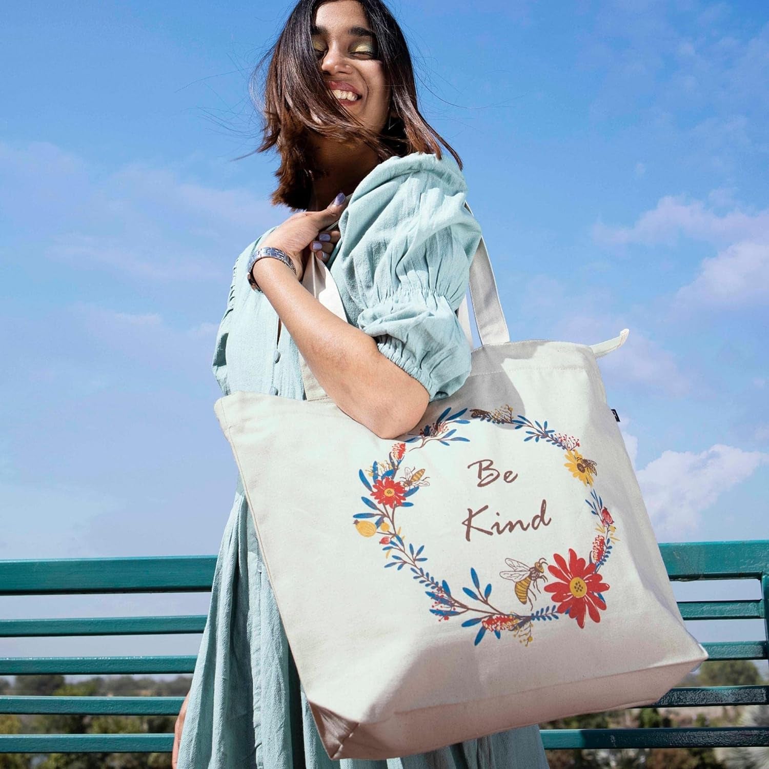 Canvas Tote Bag with Zipper, Eco-Friendly Large Travel Tote Bags for Women for Shopping, Work & Beach