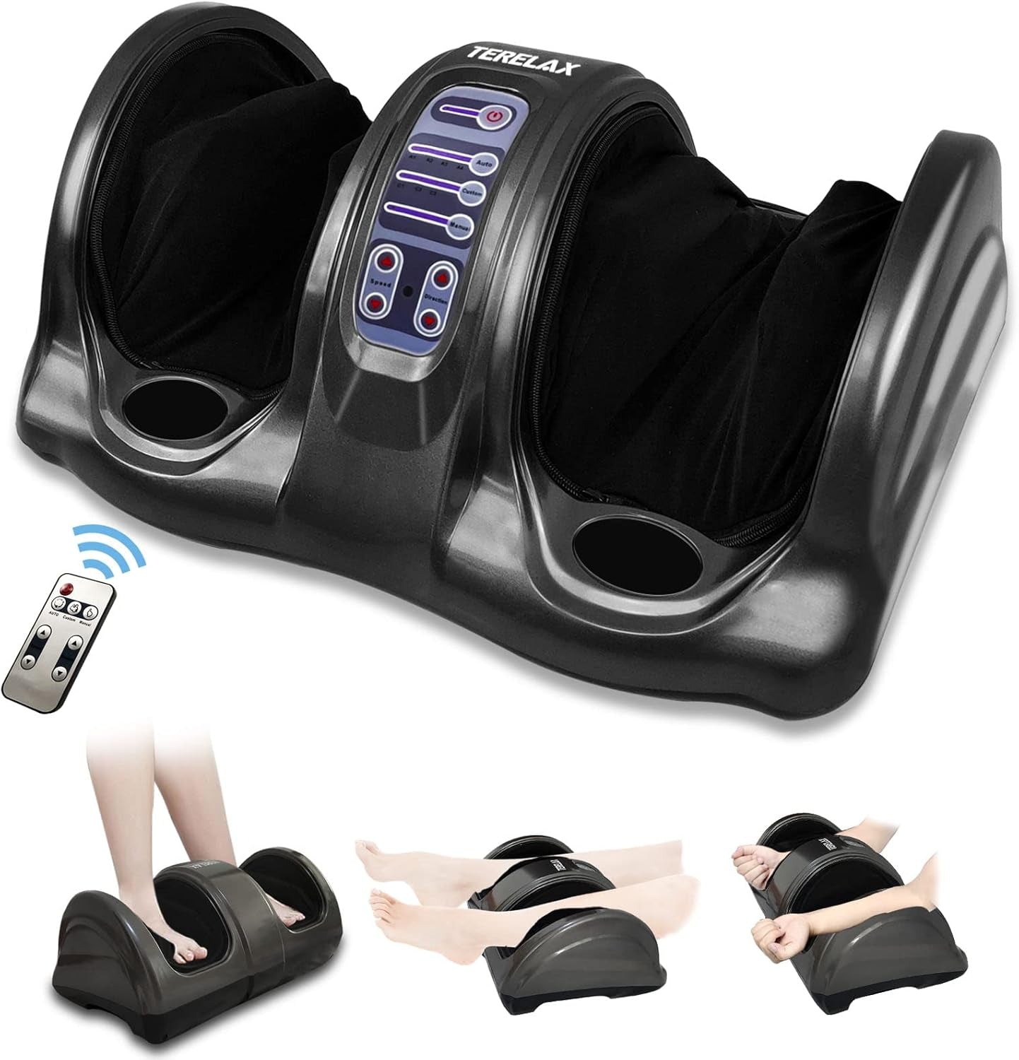 Foot Massager Machine Shiatsu Foot and Calf Massager Plantar Fasciitis Nerve Pain Therapy Electric Deep Kneading Rolling Massage for Foot Leg Calf Arm Ankle W/Remote Gray