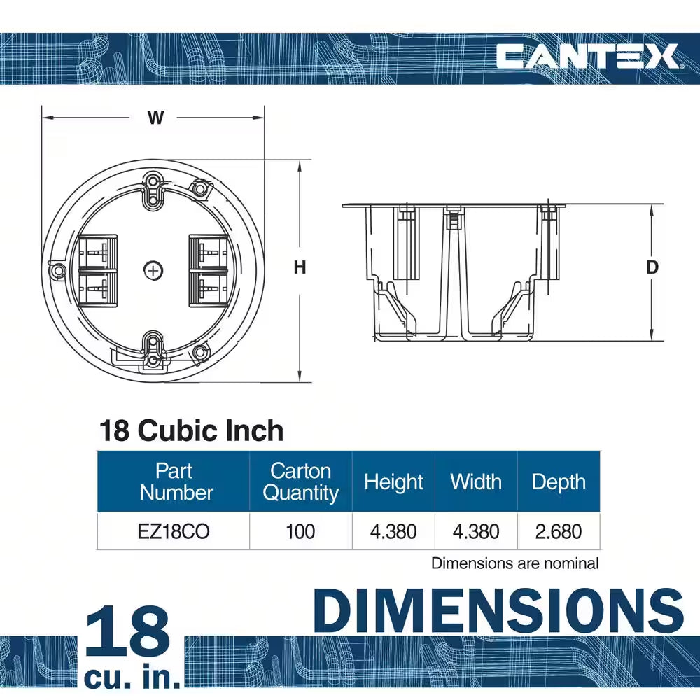 Old Work 18 Cu. In. round Electrical Ceiling Box with EZ Mount Clamps and Wire Clamps, 6-Lb. Capacity, Gray