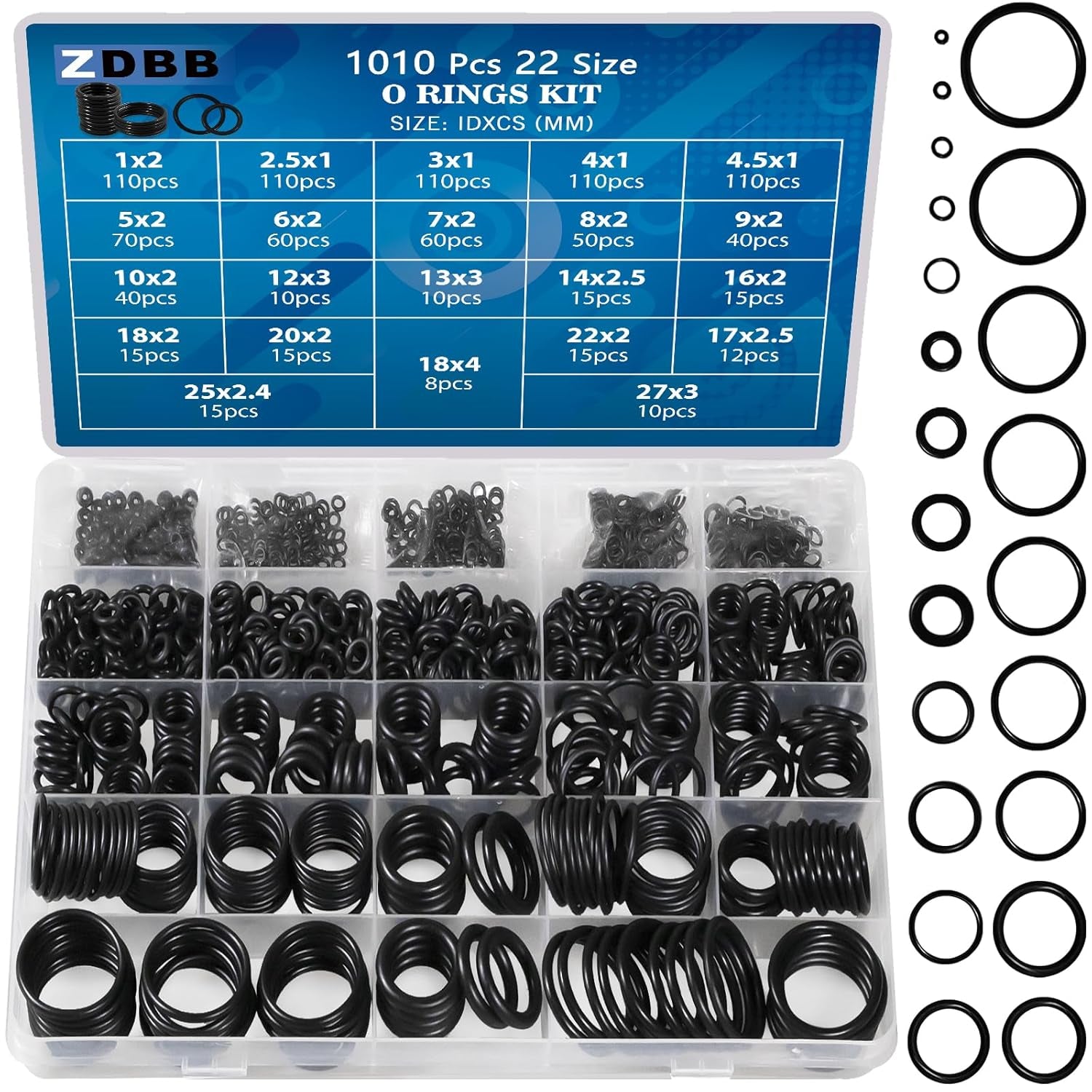 770 Pcs Rubber O Rings Kit, 18 Size Metric NBR Washer Gasket Sealing Assortment Kit, for Plumbing Faucet, Automotive, Air or Gas Connections, General Repair with Storage Box. Black