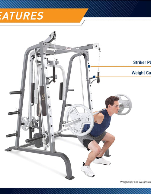 Load image into Gallery viewer, Pro Smith Cage Workout Machine Full Body Training Home Gym System with Leg Developer, Press Bar, Cable Crossovers and Squat Rack, White
