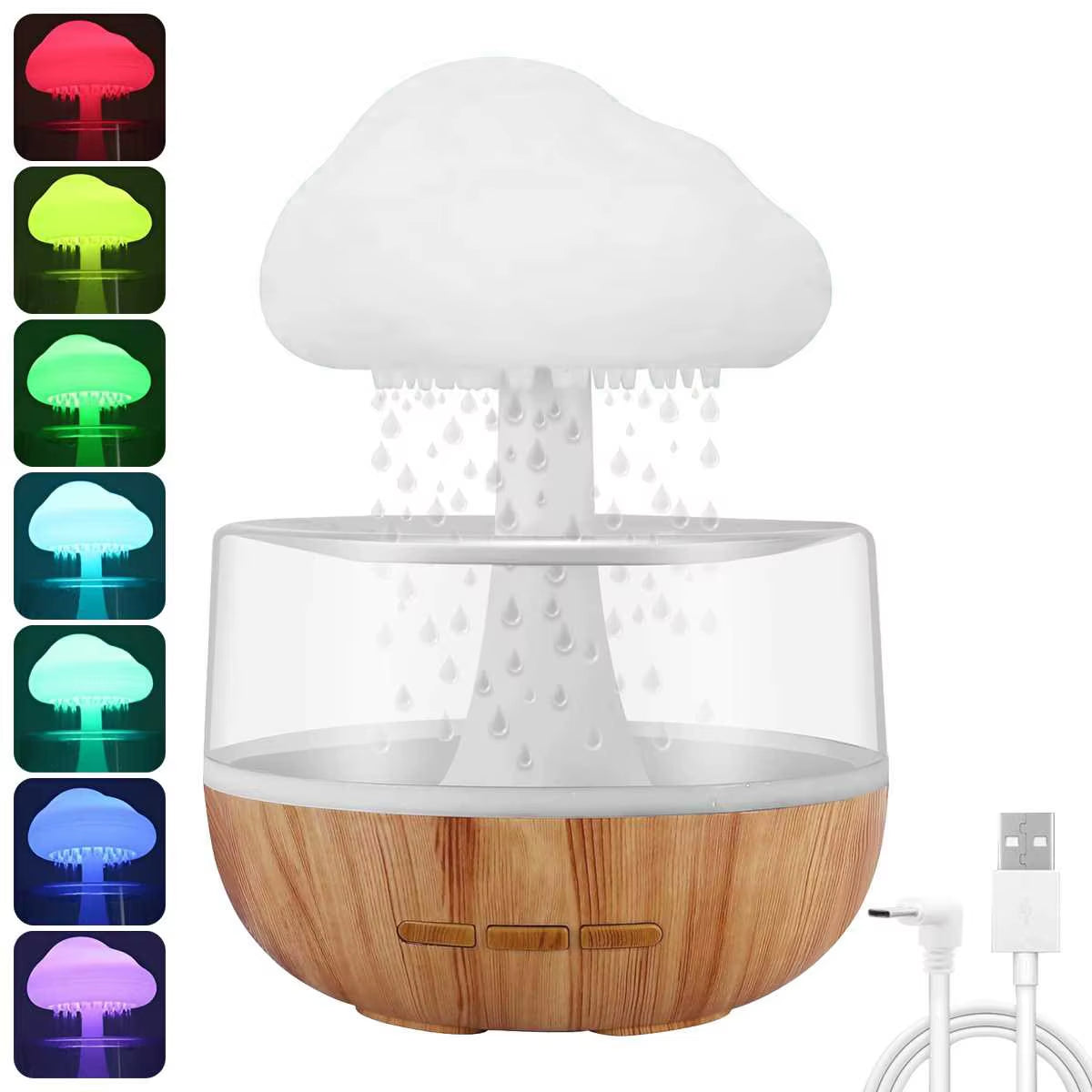 Rain Cloud Humidifier Rain Colorful Mushroom Cloud Raindrop Atmosphere Lamp Night Light Essential Oil Small Aromatherapy Machine