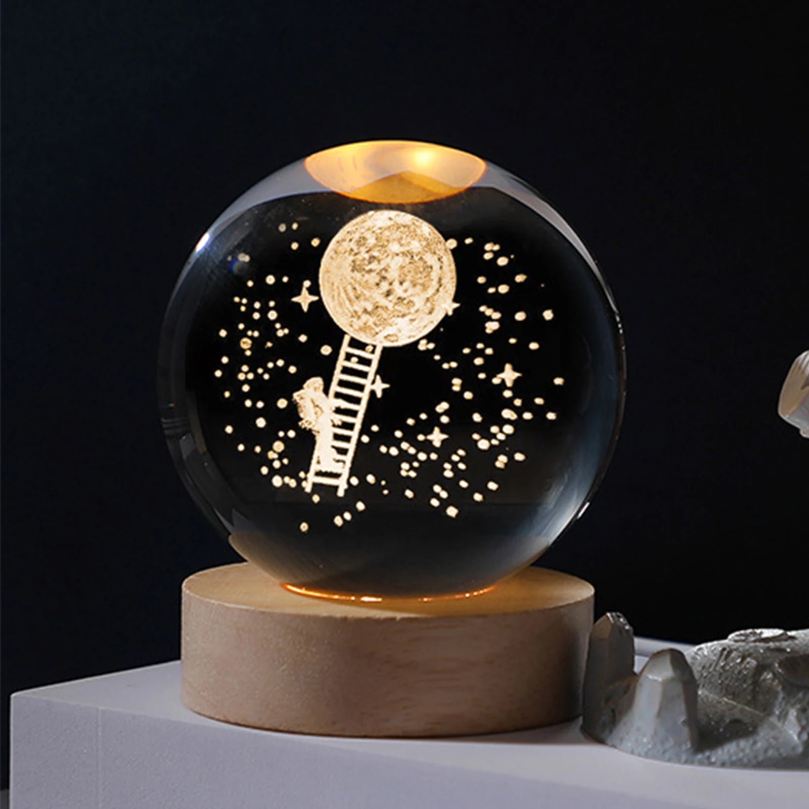 Crystal Ball Night Lights Glowing Planet Galaxy Astronaut 3D Moon Table Lamp USB Atmosphere Lamp Tabletop Decorations Kid Gifts