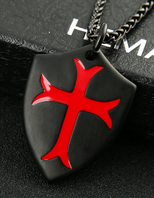 Load image into Gallery viewer, Knights Templar Cross Joshua 1:9 Shield Stainless Steel Pendant Necklace with 22+2 Inch Chain
