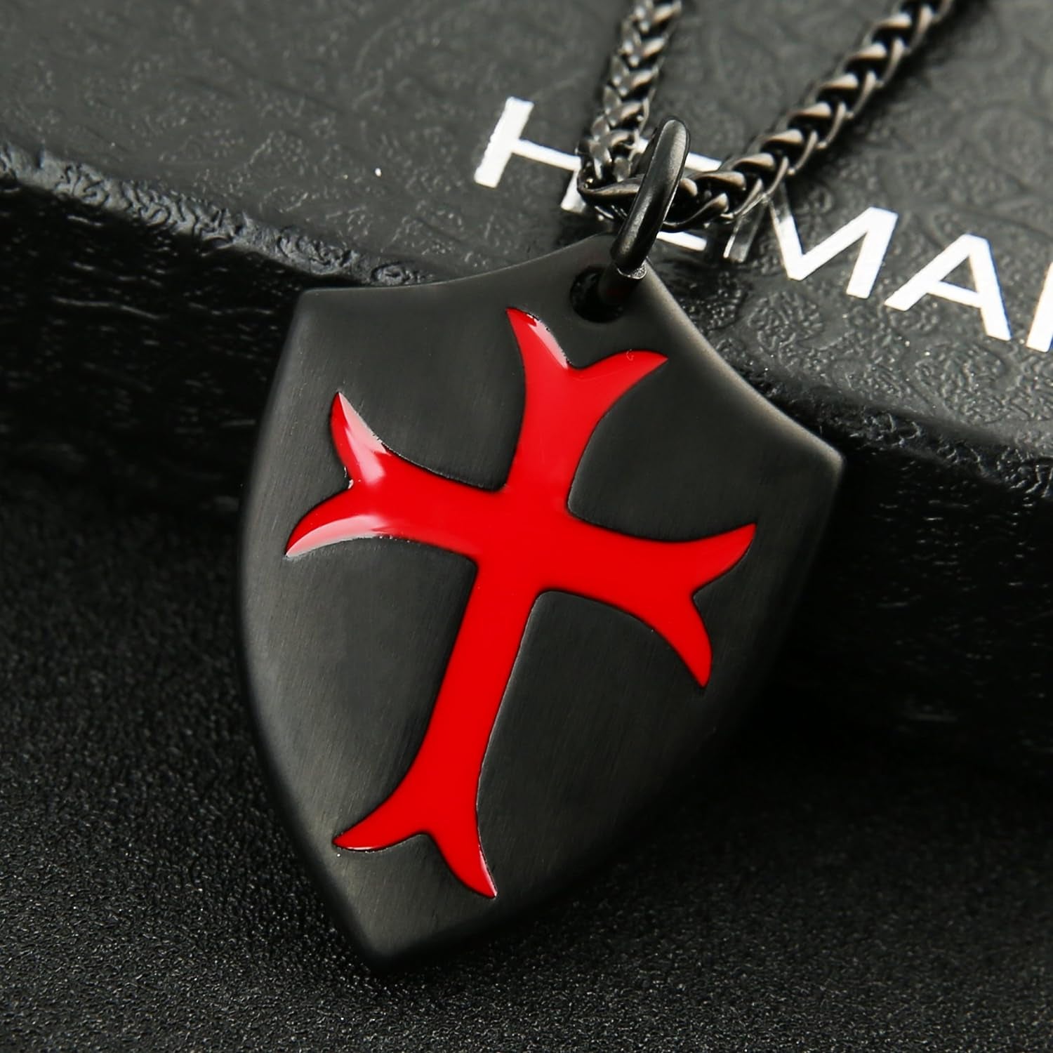 Knights Templar Cross Joshua 1:9 Shield Stainless Steel Pendant Necklace with 22+2 Inch Chain