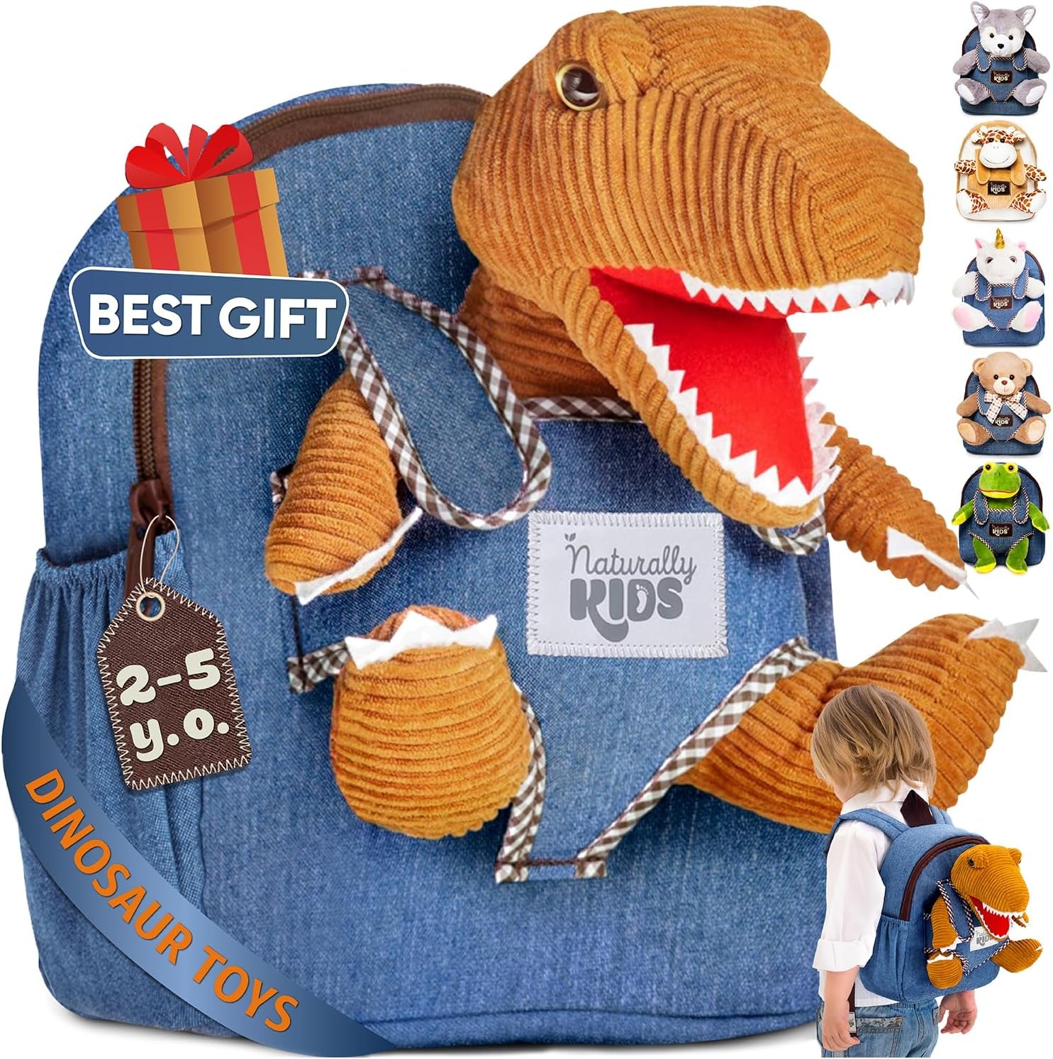 Dinosaur Backpack, Dinosaur Toy, Gifts for 2 Year Old Boy, Toy Dinosaurs for Toddlers 1-3