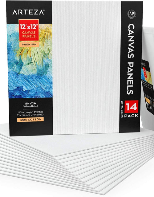 Load image into Gallery viewer, Canvas Boards for Painting, Pack of 14, 12 X 12 Inches, Square Blank Canvas Panels, 100% Cotton, 12.3 Oz Gesso-Primed, Art Supplies for Acrylic Pouring and Oil Painting
