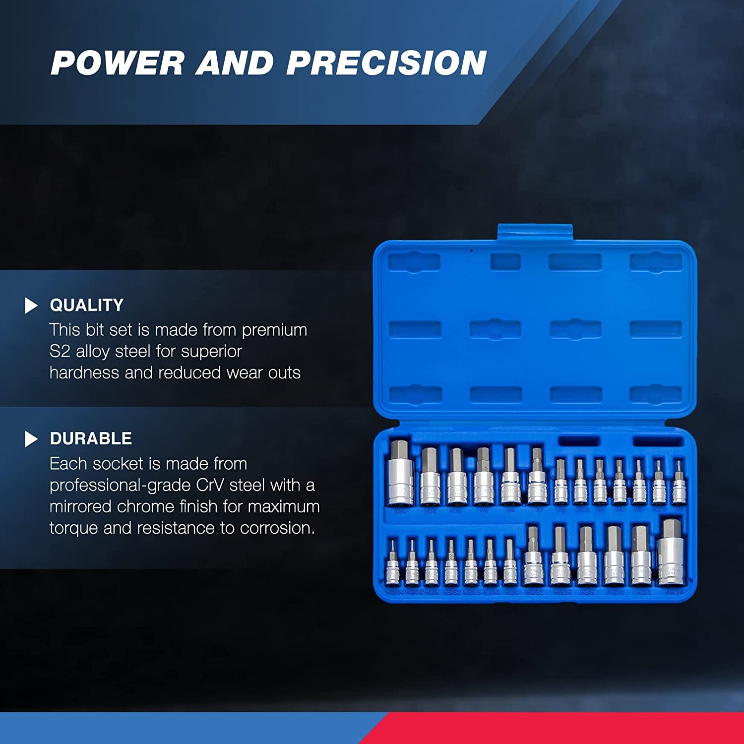 01144A Tamper-Proof Hex Bit Socket Set, 26 Pieces | SAE 5/64-9/16”, Metric 2-14MM