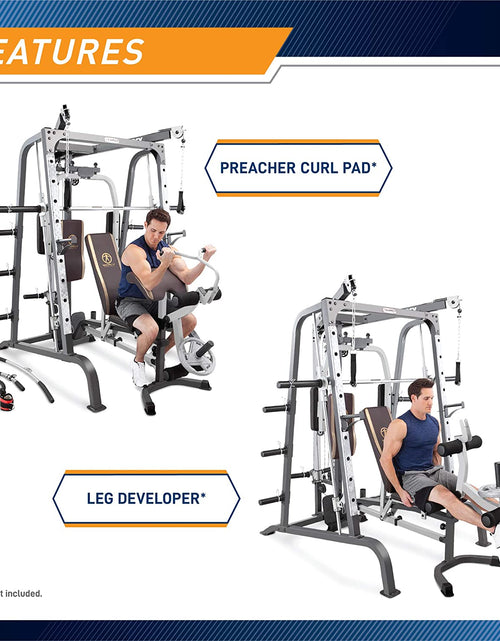 Load image into Gallery viewer, Pro Smith Cage Workout Machine Full Body Training Home Gym System with Leg Developer, Press Bar, Cable Crossovers and Squat Rack, White
