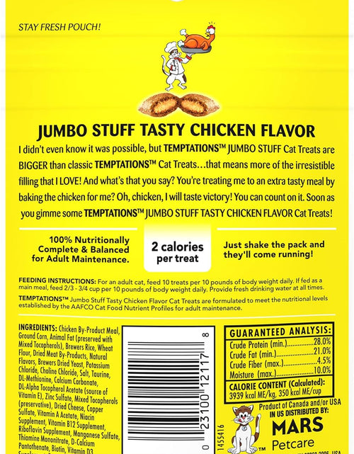 Load image into Gallery viewer, Jumbo Stuff Crunchy and Soft Cat Treats Tasty Chicken Flavor, 2.5 Oz. Pouch, Pack of 12
