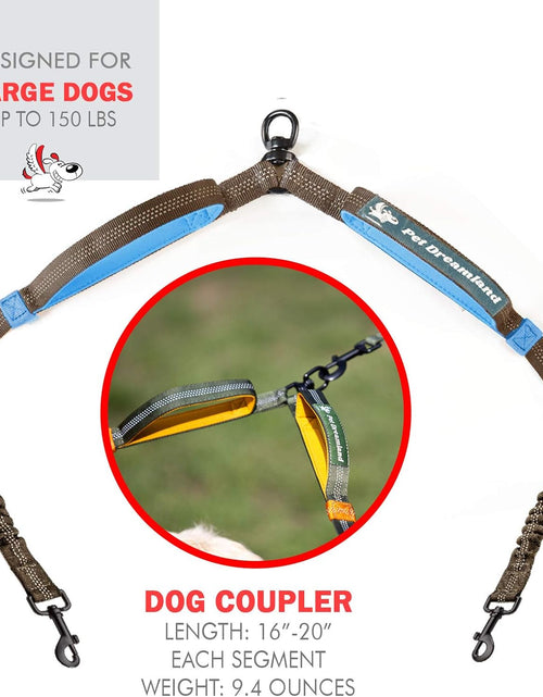 Load image into Gallery viewer, Exquisite Two Dog Leash Splitter | Double Dog Leash for Large Dogs Heavy Duty | No Tangle 2 Dog Leash Coupler | Dual Dog Leash Attachment | Retractable Dual Leashes for 2 Dogs
