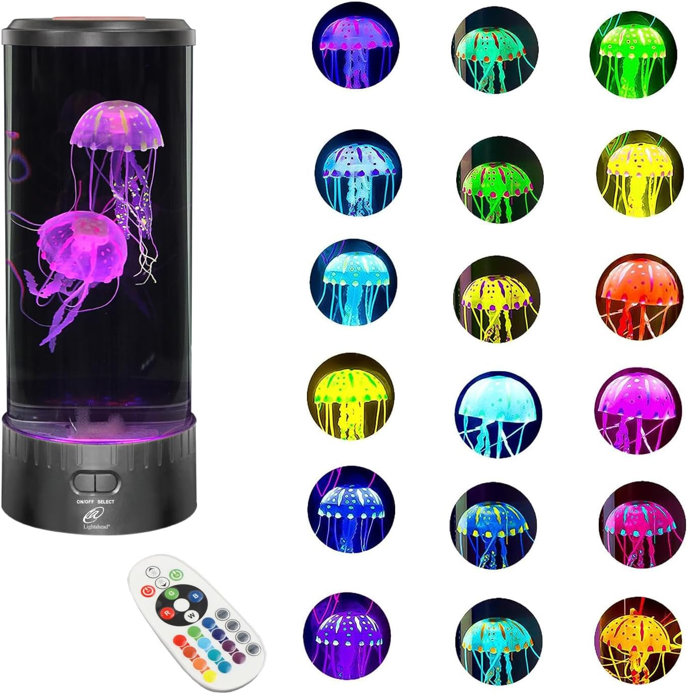 LED Jellyfish Lava Lamp round with 18 Leds & Vibrant Multi Color Changing Light Effects. the Ultimate Large Sensory Synthetic Jelly Fish Tank Aquarium Mood Lamp. Ideal Gift (Large)