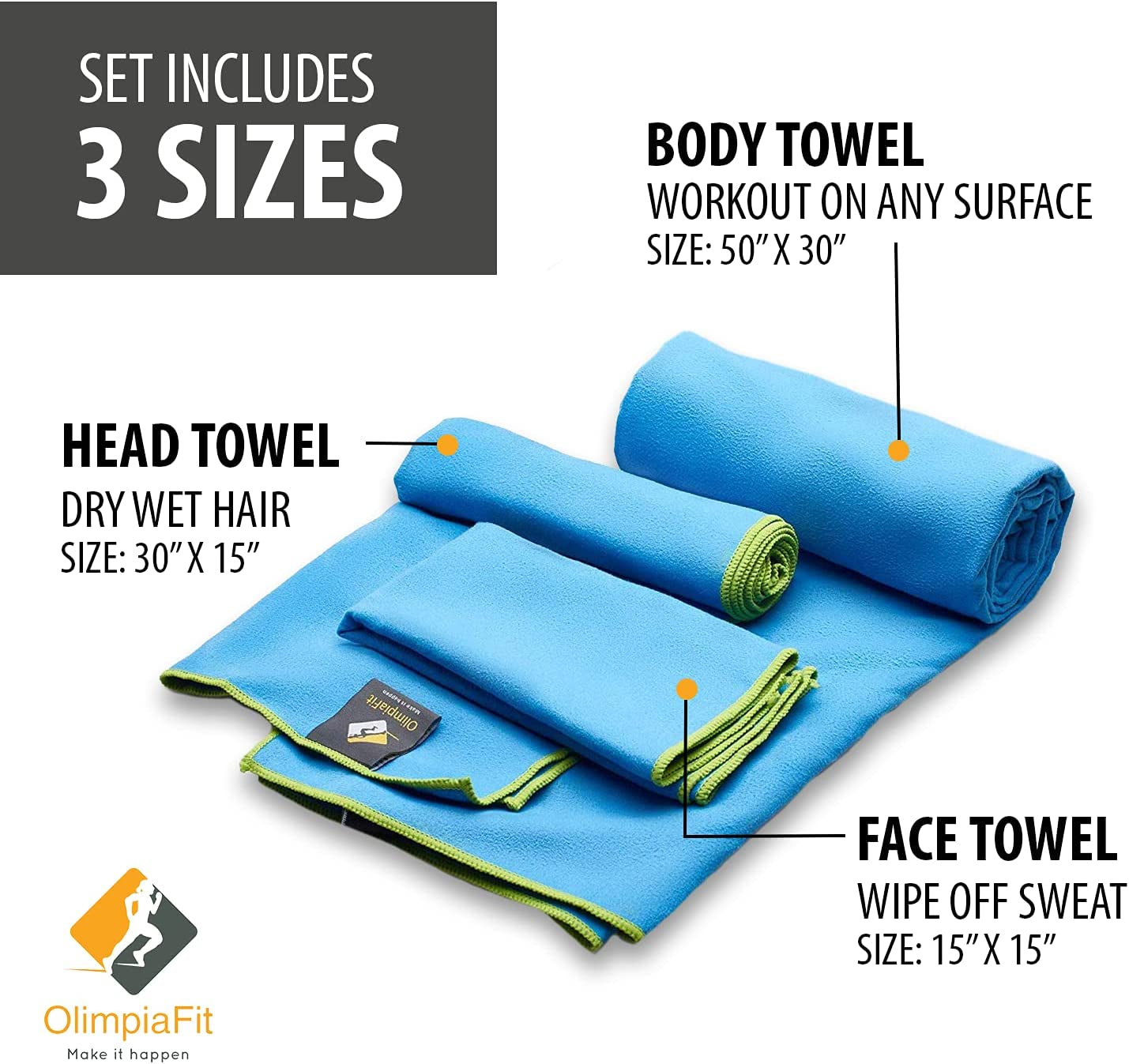 Quick Dry Towel - 3 Size Pack of Lightweight Microfiber Travel Towels W/Bag - Fast Drying Towel Set for Camping, Beach, Gym, Backpacking, Sports, Yoga & Swim Use