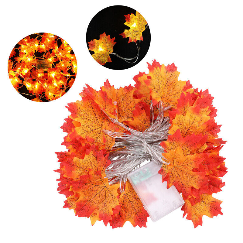 20FT Fall Thanksgiving Maple Leaves 40 LED Light Lamp Garland Festival Decor