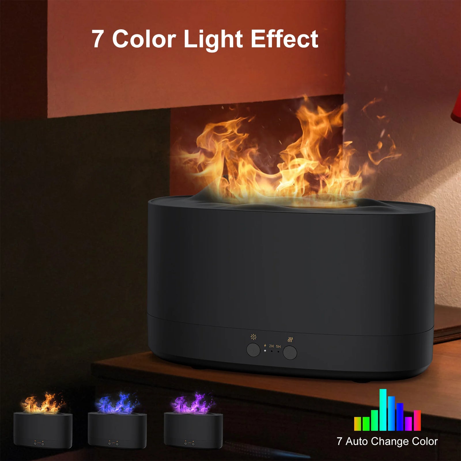 Flame Diffuser Humidifier with Flame Light, 3 Flame Colors Essential Oil Diffuser, Waterless Auto Shut-Off, Time Setting for Home, Office, Room