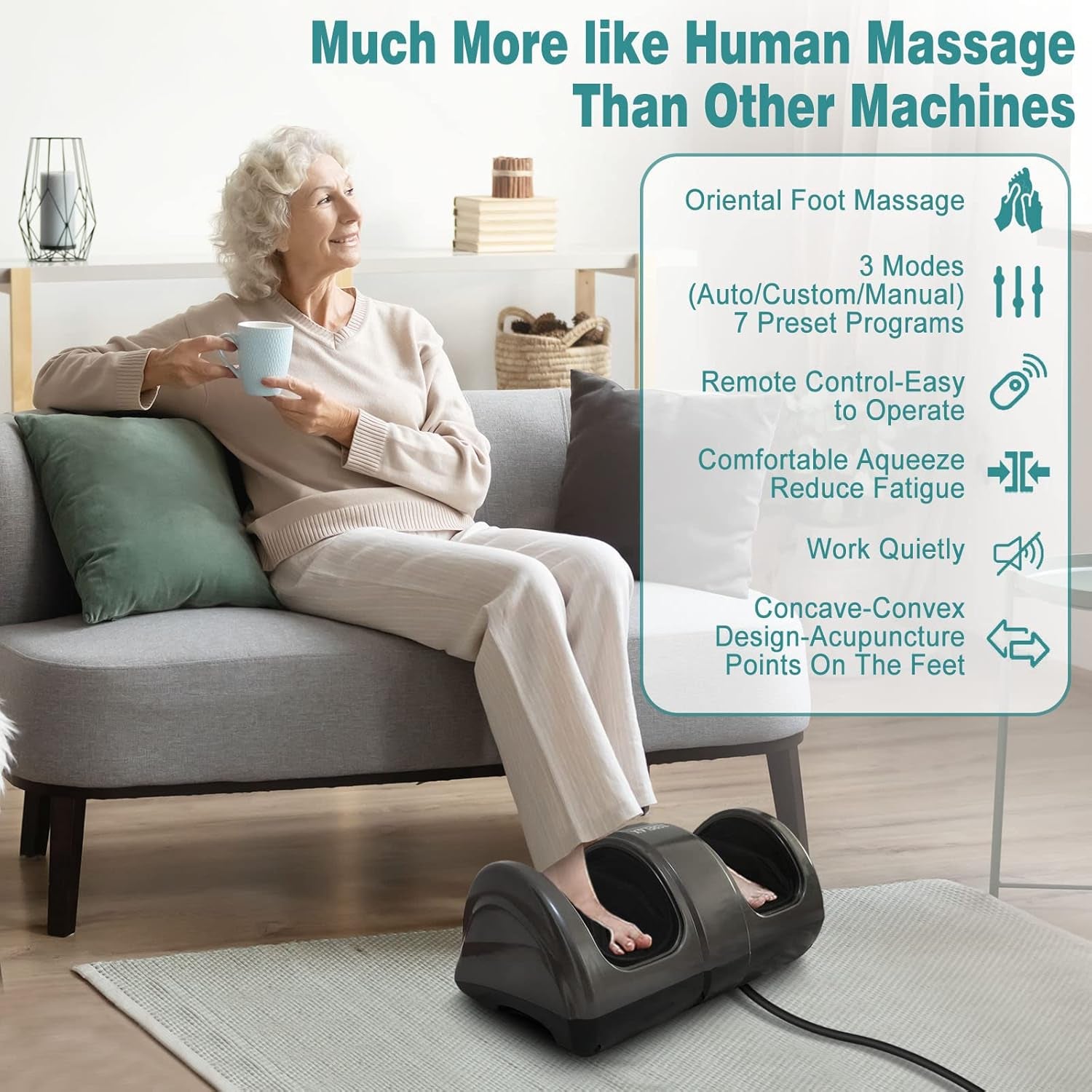 Foot Massager Machine Shiatsu Foot and Calf Massager Plantar Fasciitis Nerve Pain Therapy Electric Deep Kneading Rolling Massage for Foot Leg Calf Arm Ankle W/Remote Gray