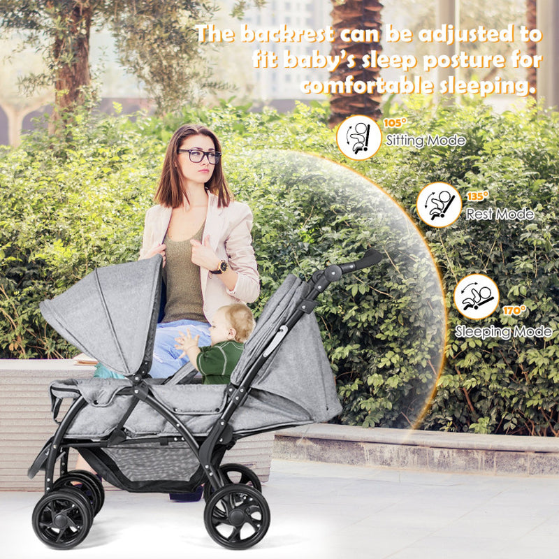 Foldable Lightweight Front Back Seats Double Baby Stroller