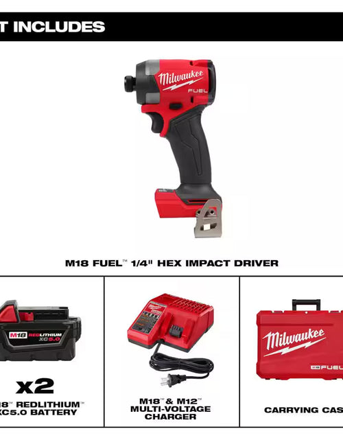 Load image into Gallery viewer, M18 Fuel 18-V Lithium-Ion Brushless Cordless 1/4 In. Hex Impact Driver Kit W/(3) 5.0 Ah Batteries, Charger &amp; Hard Case
