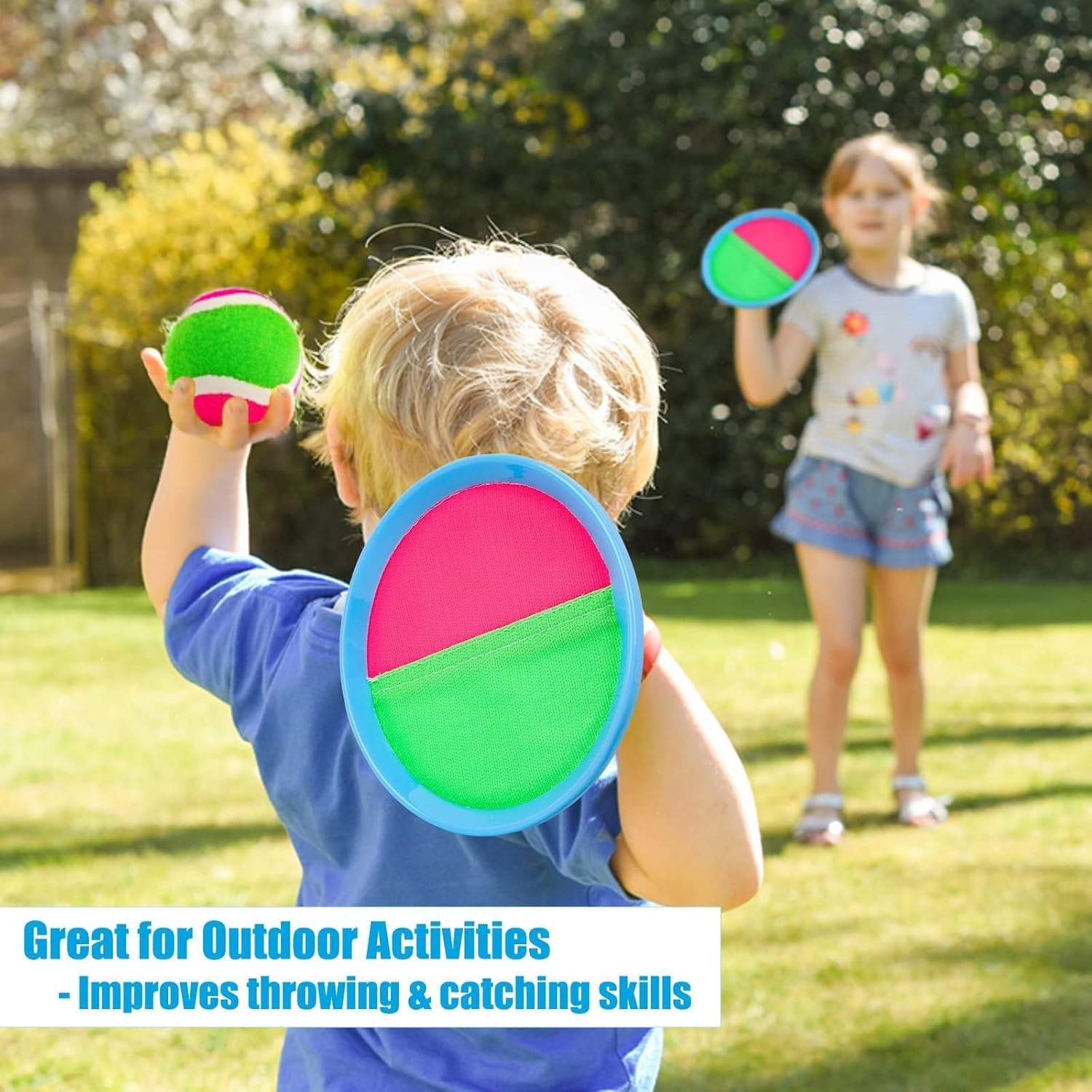 Toss and Catch Game Outdoor Toys for Kids Yard Beach Camping Toys Boys Ages 3 4 5 6 7 8 9 10 Year Olds Gifts (2 Paddles 2 Balls)