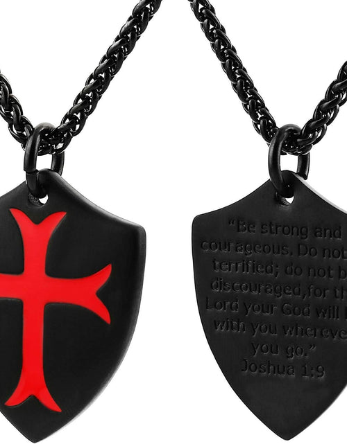 Load image into Gallery viewer, Knights Templar Cross Joshua 1:9 Shield Stainless Steel Pendant Necklace with 22+2 Inch Chain
