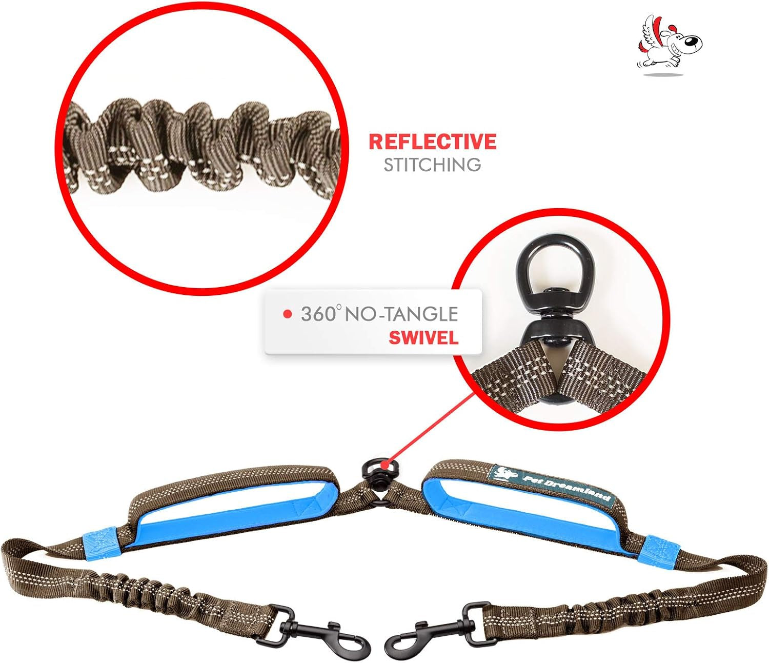 Exquisite Two Dog Leash Splitter | Double Dog Leash for Large Dogs Heavy Duty | No Tangle 2 Dog Leash Coupler | Dual Dog Leash Attachment | Retractable Dual Leashes for 2 Dogs