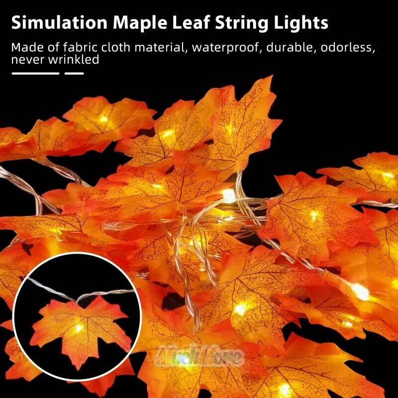 20FT Fall Thanksgiving Maple Leaves 40 LED Light Lamp Garland Festival Decor