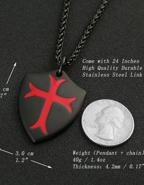 Load image into Gallery viewer, Knights Templar Cross Joshua 1:9 Shield Stainless Steel Pendant Necklace with 22+2 Inch Chain
