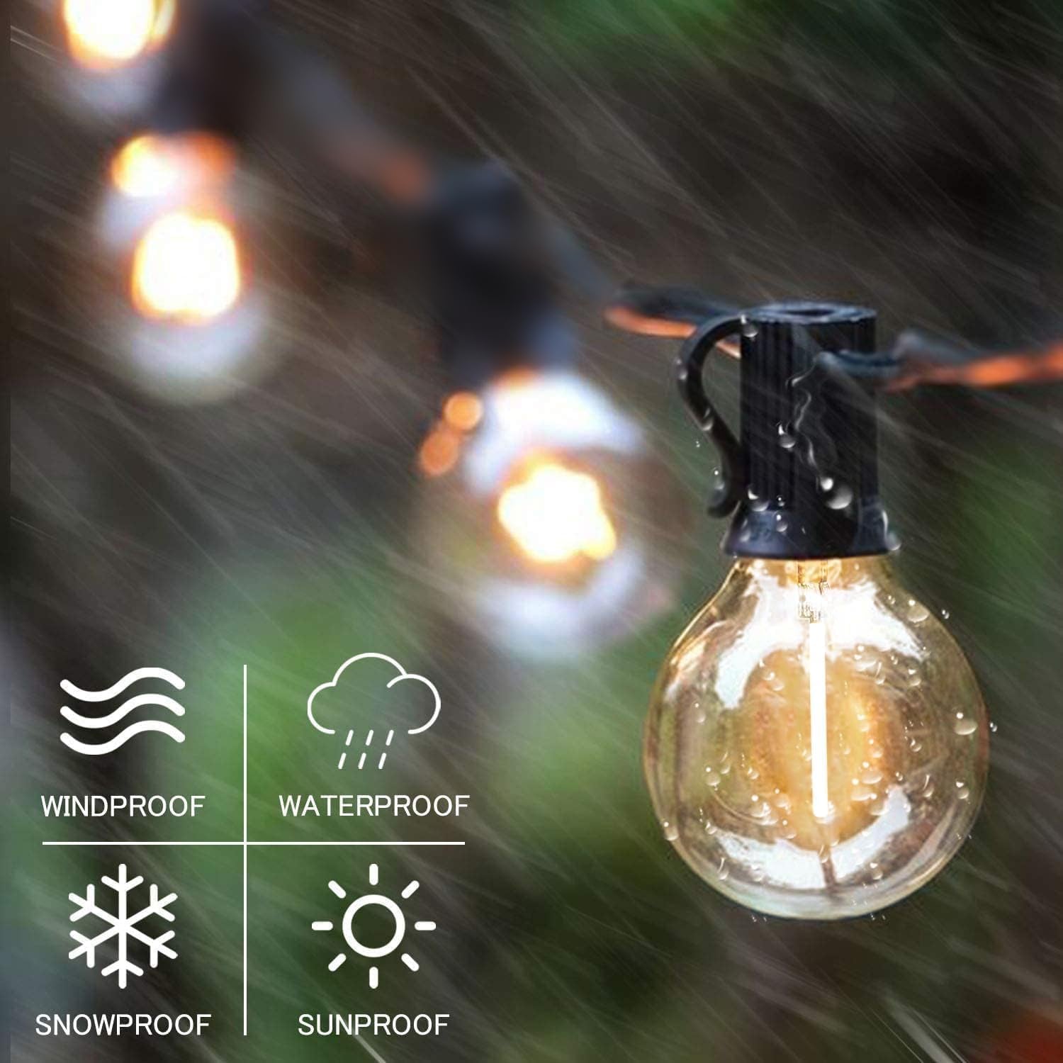 Globe Outdoor String Lights, 97FT Patio String Light with 49 G40 Clear Glass LED Bulbs(1 Spare), Waterproof Hanging Lights String for outside Backyard, Porch, Bistro, Party, Garden Gathering