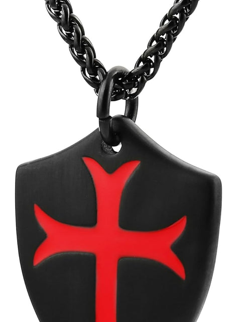 Load image into Gallery viewer, Knights Templar Cross Joshua 1:9 Shield Stainless Steel Pendant Necklace with 22+2 Inch Chain
