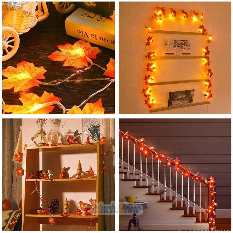 20FT Fall Thanksgiving Maple Leaves 40 LED Light Lamp Garland Festival Decor