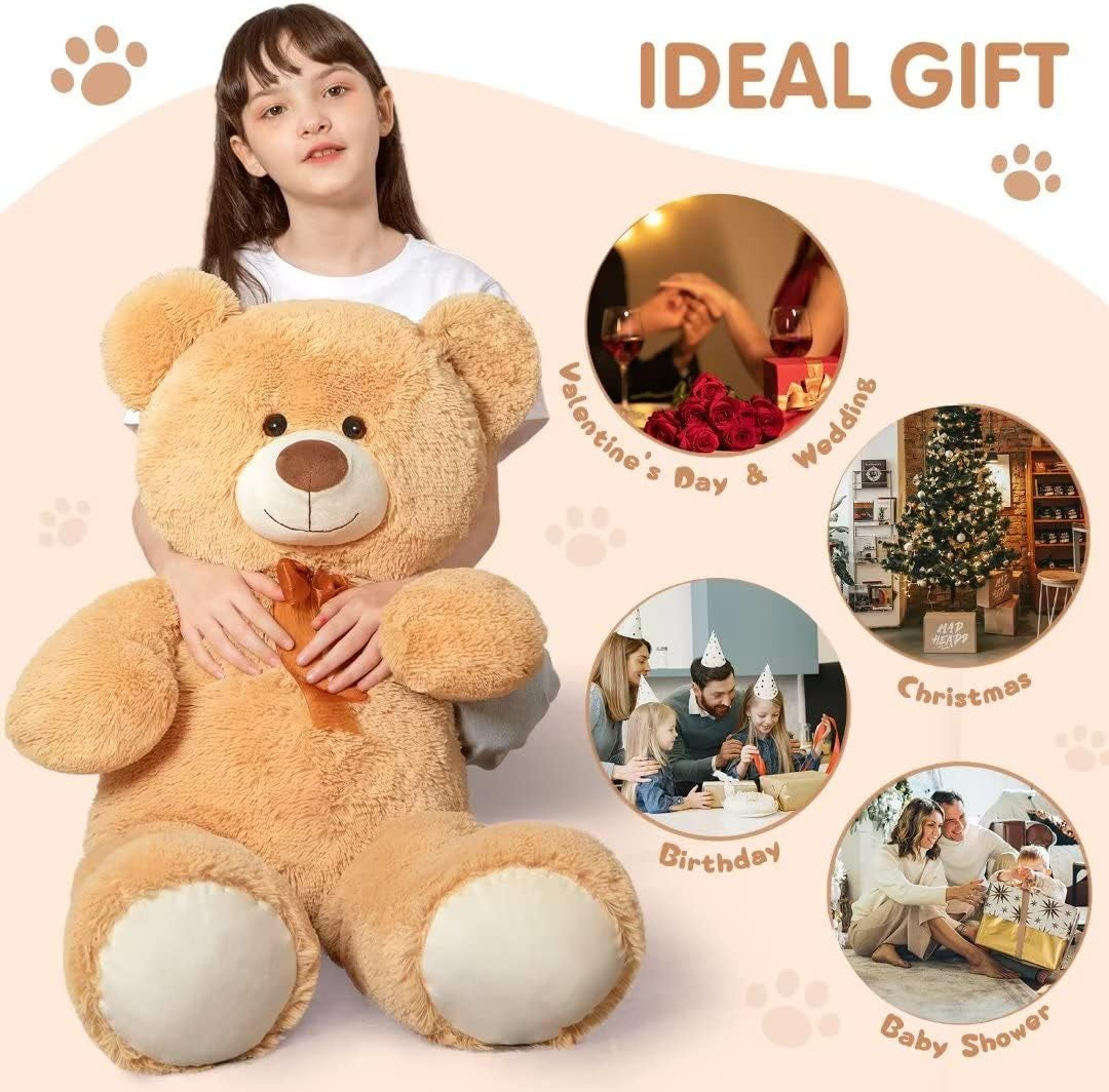 Giant Teddy Bear Stuffed Animal-35.4'' Large Teddy Bear, Soft Large Teddy Bear Plush Toy, Brown Teddy Bear, Big Stuffed Bear for Girl Boy Girlfriend Valentines Christmas Birthday, Light Brown