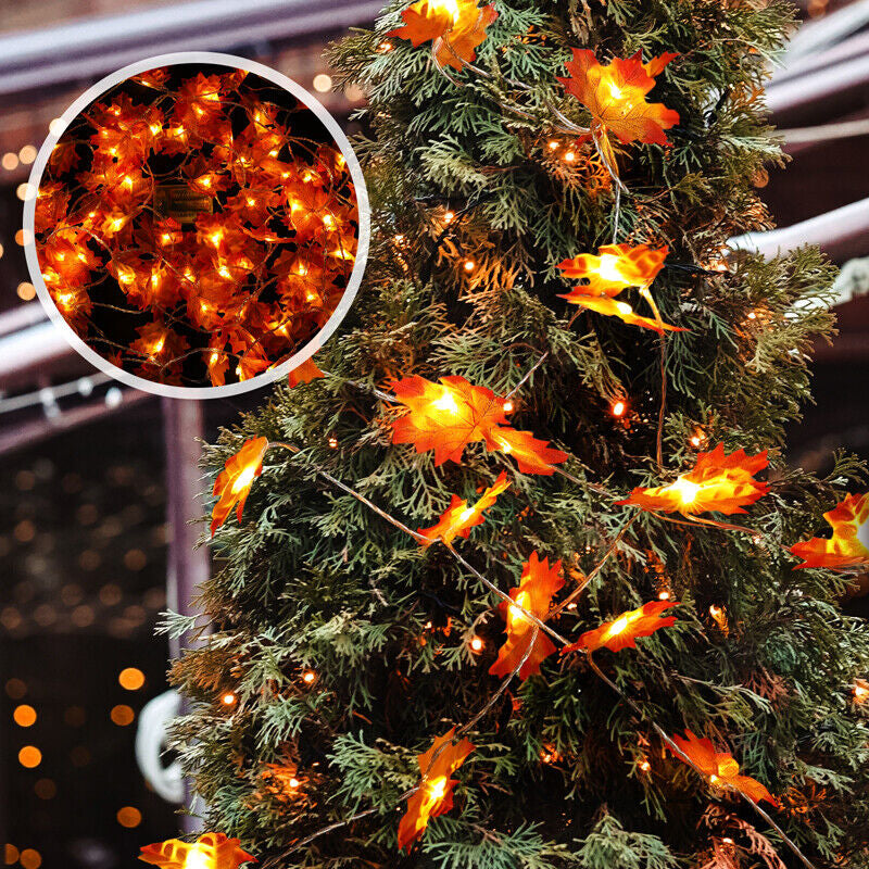 20FT Fall Thanksgiving Maple Leaves 40 LED Light Lamp Garland Festival Decor