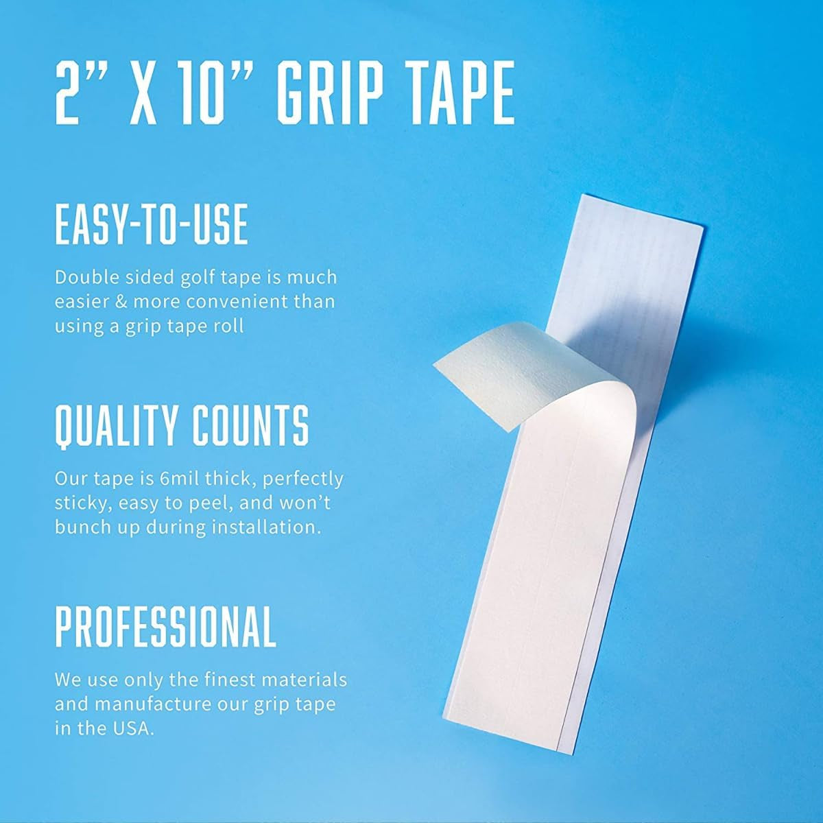 Professional Golf Grip Tape 2" X 10" Solvent Activated Double Sided Adhesive Strips for Regripping Golf Clubs