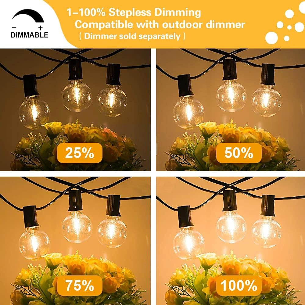 Globe Outdoor String Lights, 97FT Patio String Light with 49 G40 Clear Glass LED Bulbs(1 Spare), Waterproof Hanging Lights String for outside Backyard, Porch, Bistro, Party, Garden Gathering