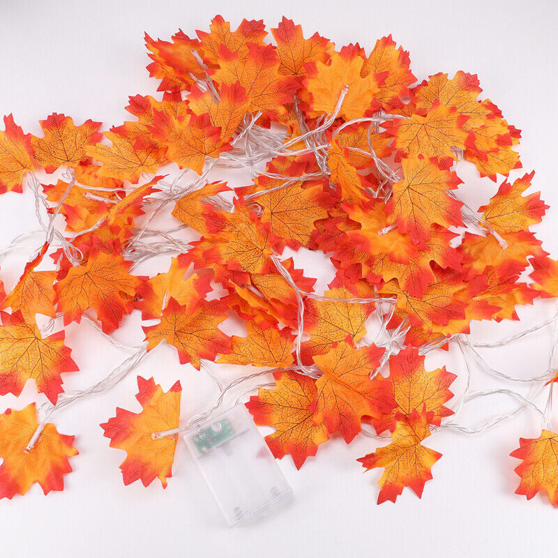 20FT Fall Thanksgiving Maple Leaves 40 LED Light Lamp Garland Festival Decor