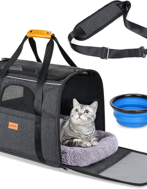 Load image into Gallery viewer, Pet Travel Carrier Bag, Portable Pet Bag - Folding Fabric Pet Carrier, Travel Carrier Bag for Dogs or Cats, Pet Cage with Locking Safety Zippers, Foldable Bowl, Airline Approved
